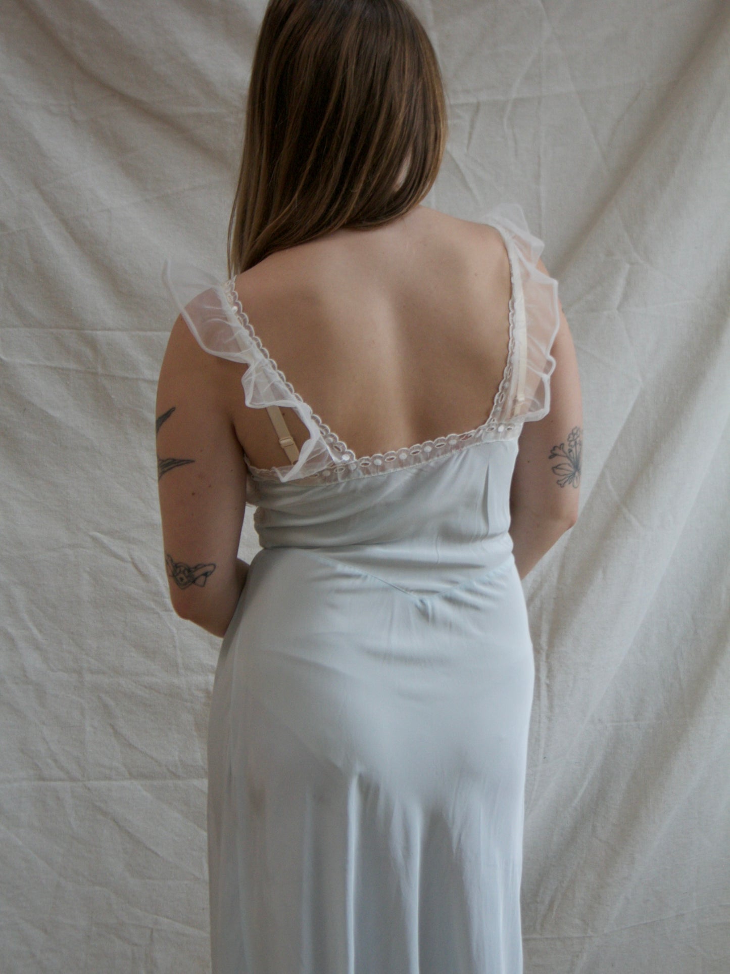 1940s Icy Rayon & Eyelet Organdy Bias Slip