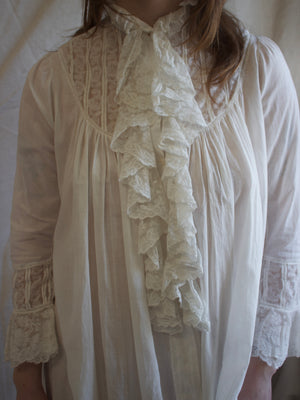 Antique Turn Of The Century Cotton & Valenciennes Lace Trousseau Gown