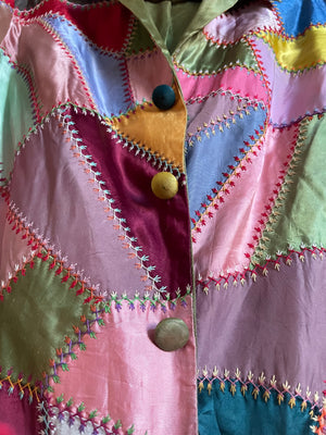 1940s Rainbow Patchwork Silk/Satin Crazy Quilt Jacket