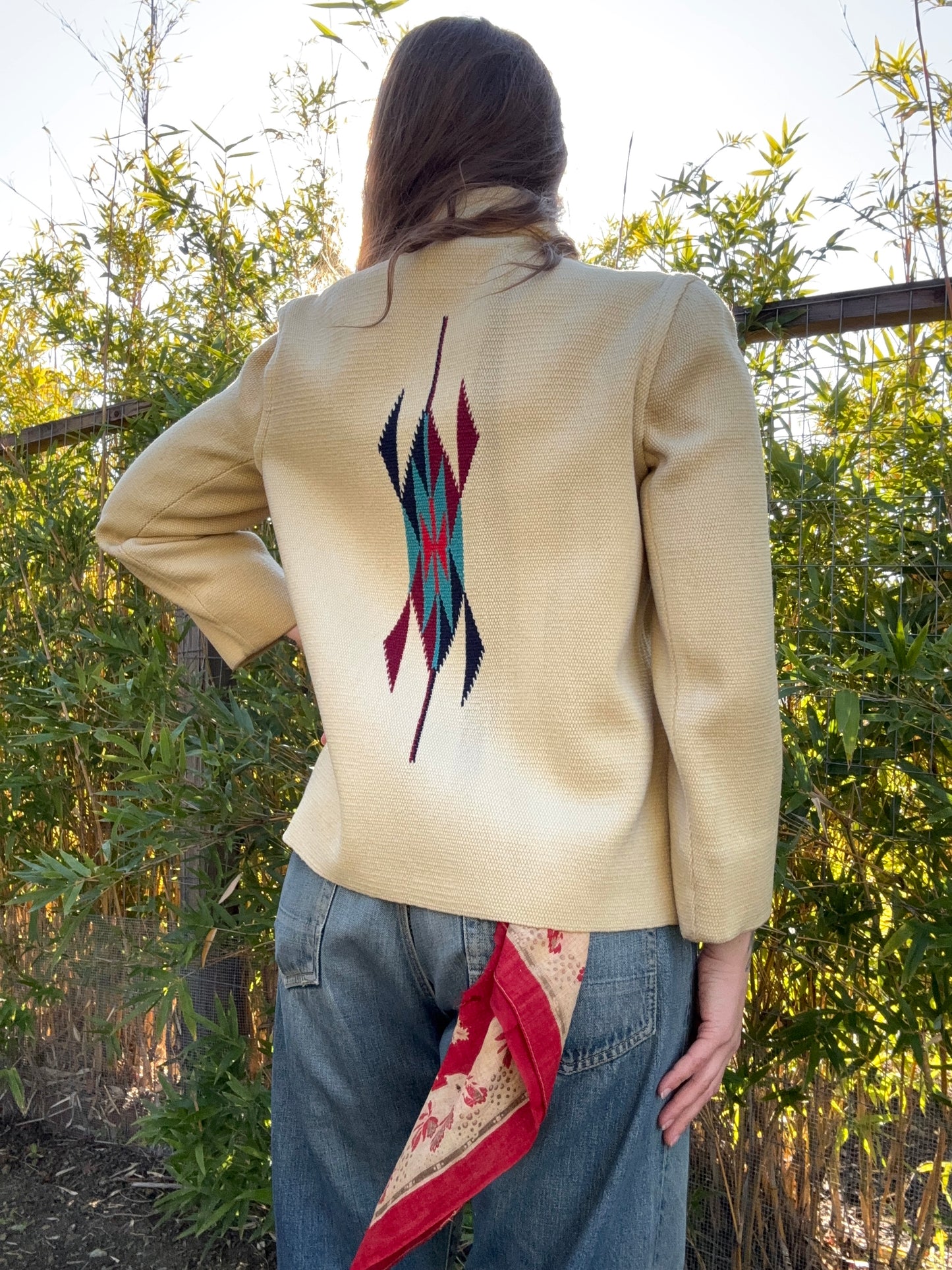 1940s Ganscraft Hand Woven Cream Chimayo Blanket Coat