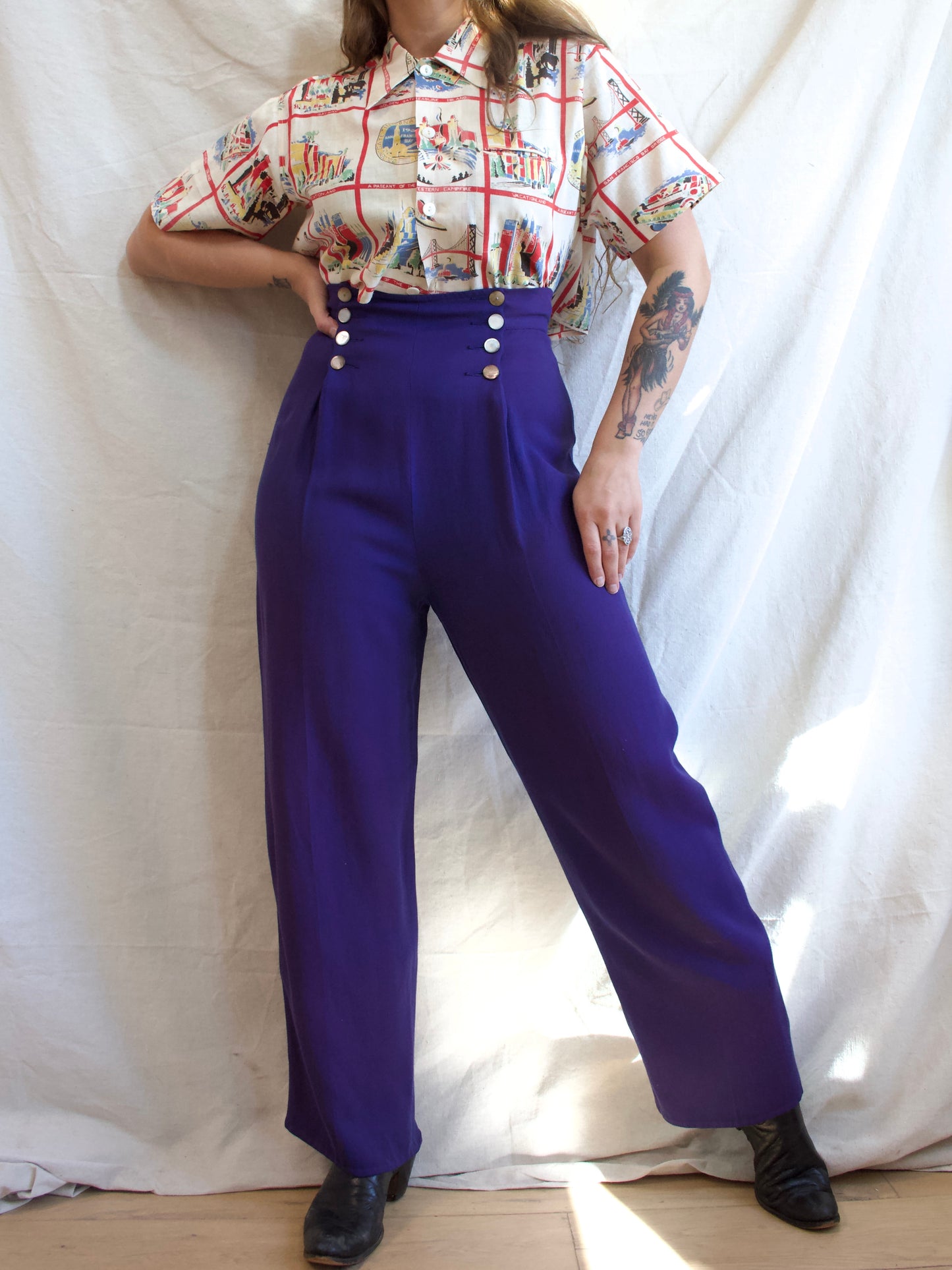 Special 1940s 'Cameron of California' Faded Cobalt Fall Front Pants