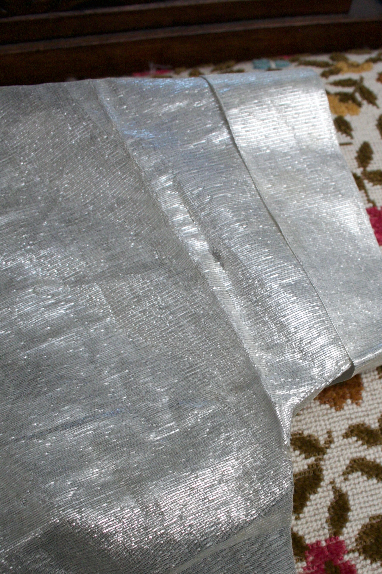 1950s Deadstock Silver Lamé Fur Trim Blouse