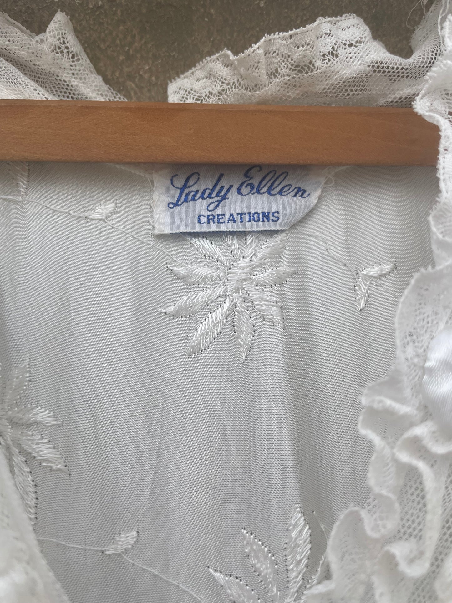 1940s Bridal Slipper Satin Bell Sleeve Embroidered Peignoir Dress