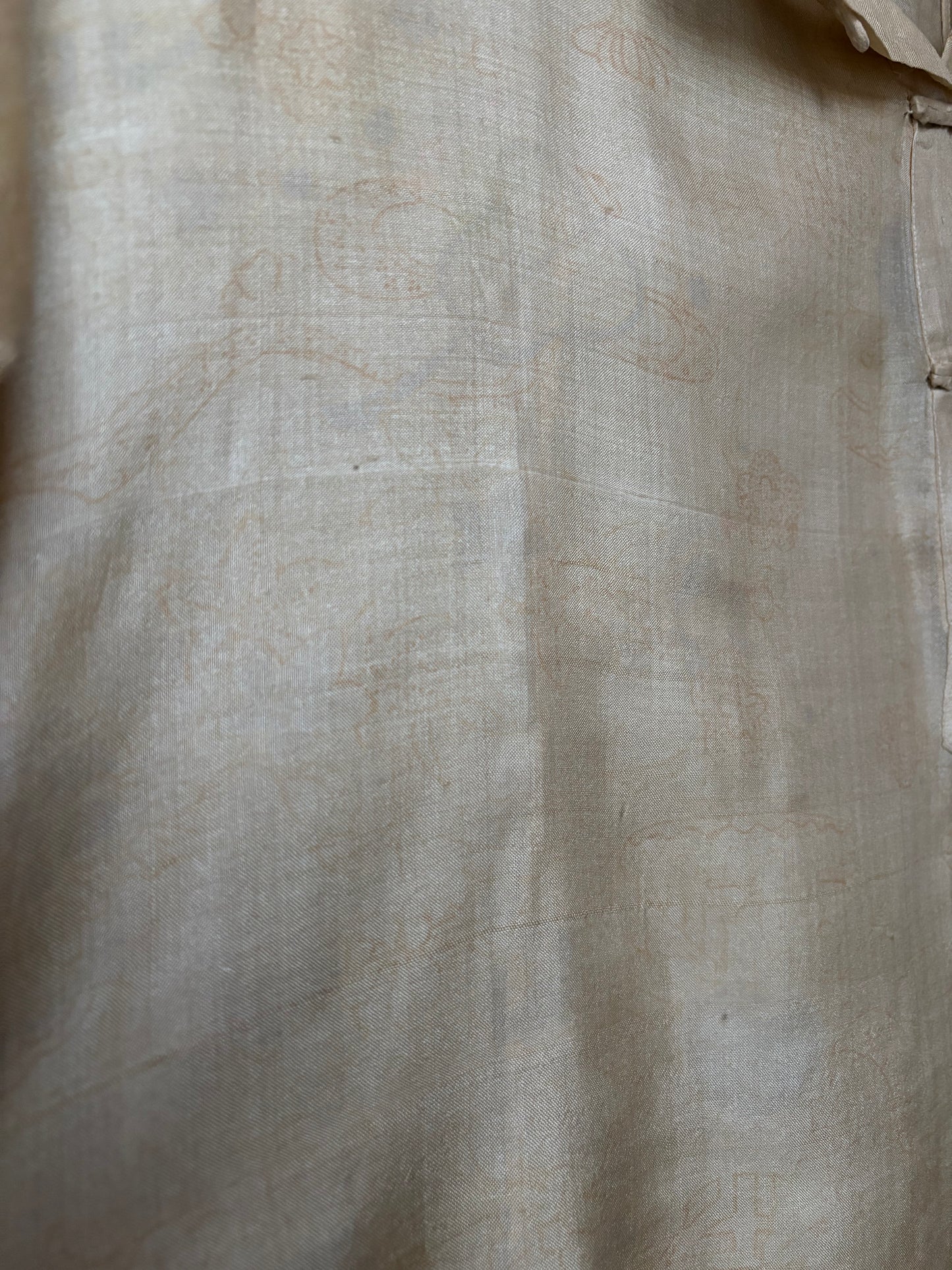 Antique 1920s Faded Print Pongee Silk 2 PC Loungewear Pant Set