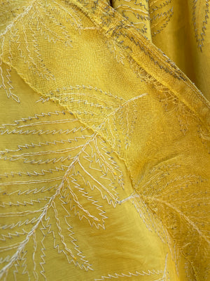 1940s Marigold Lamé Embroidered Leaf Gown