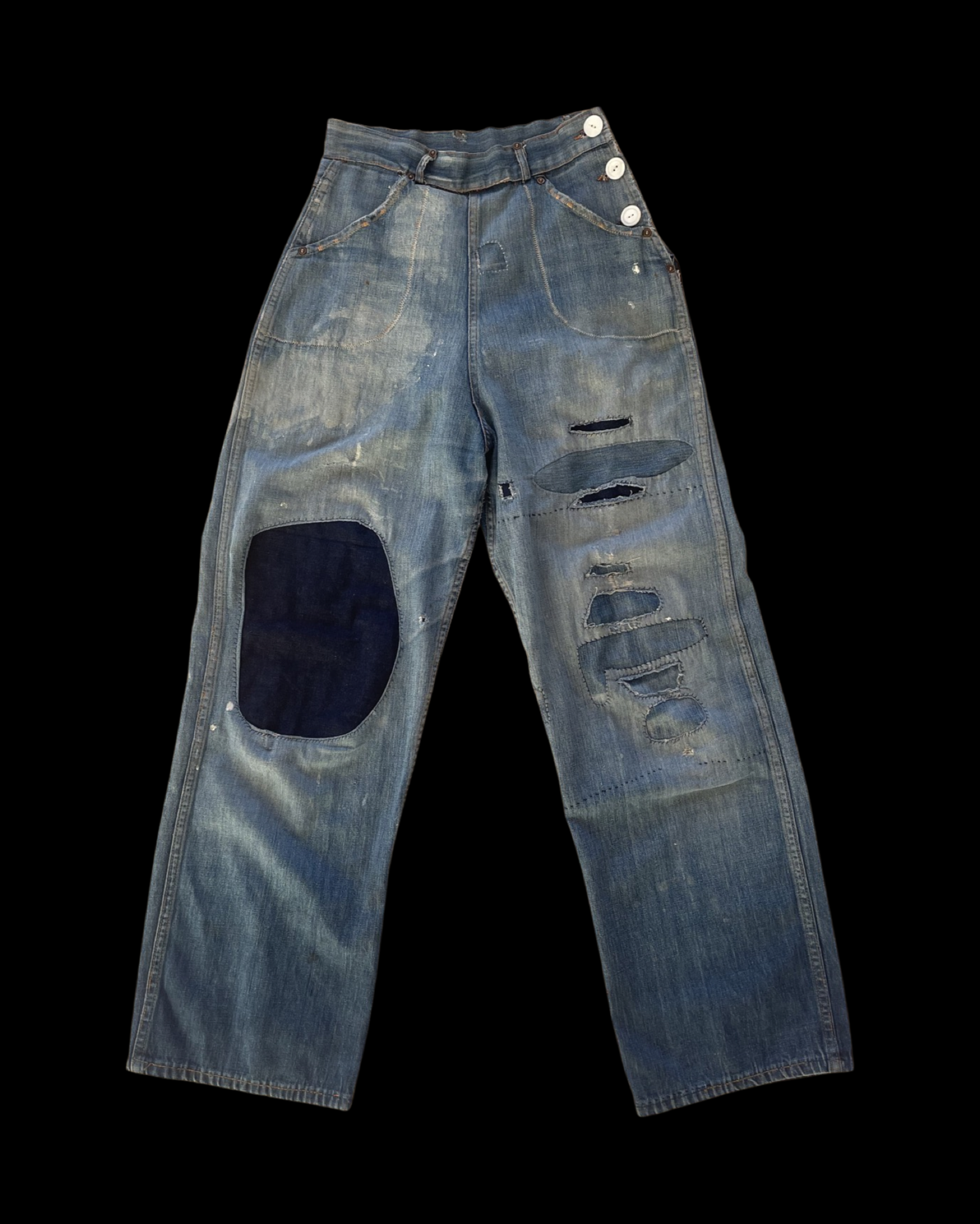 1940s Ladies Workwear Side Button Wide Leg Jeans