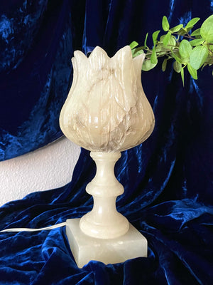 Art Deco 1930s Carved Alabaster Tulip Table Lamp