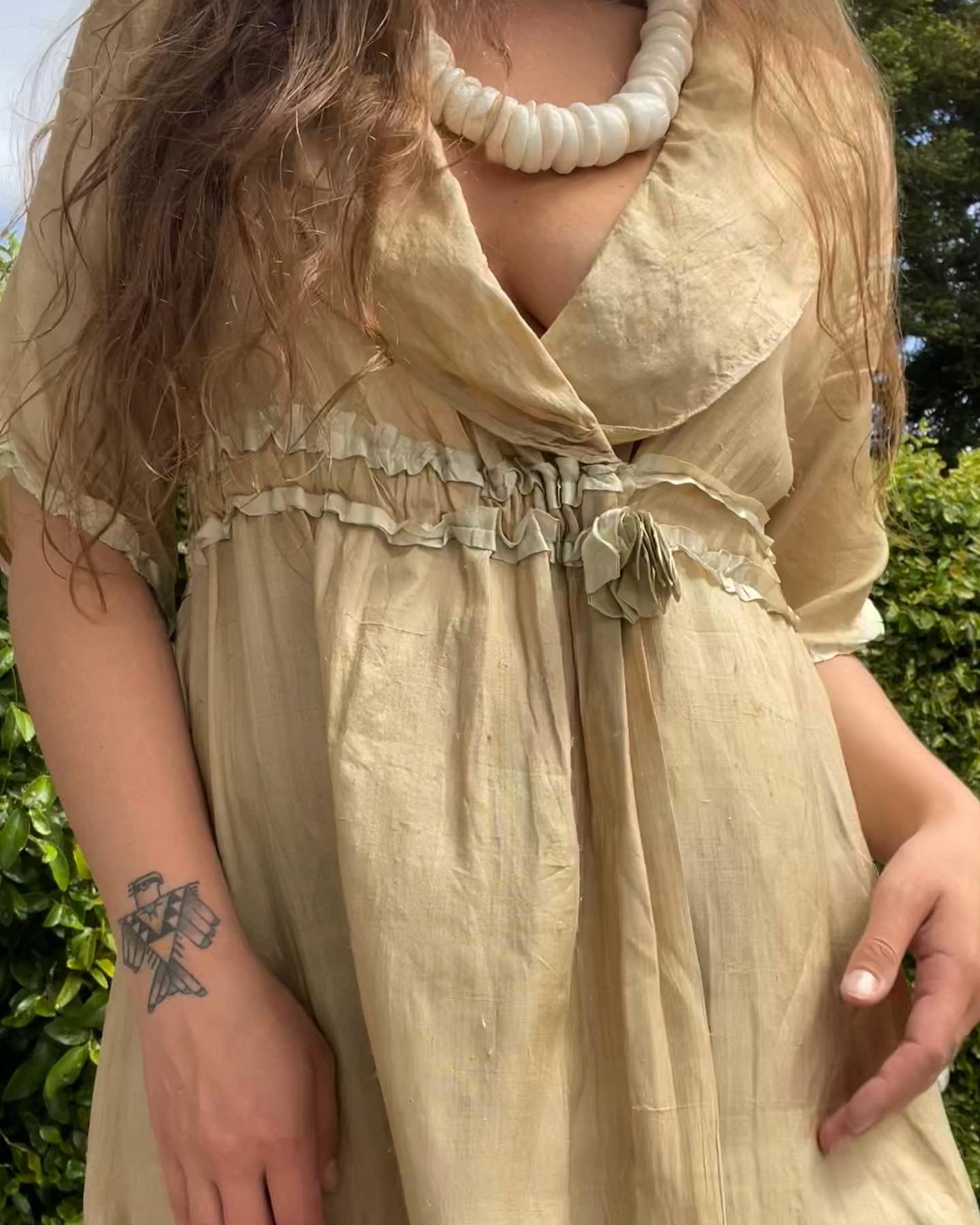 1920s Ecru Pongee Silk Shawl Collar Wrap Dressing Gown