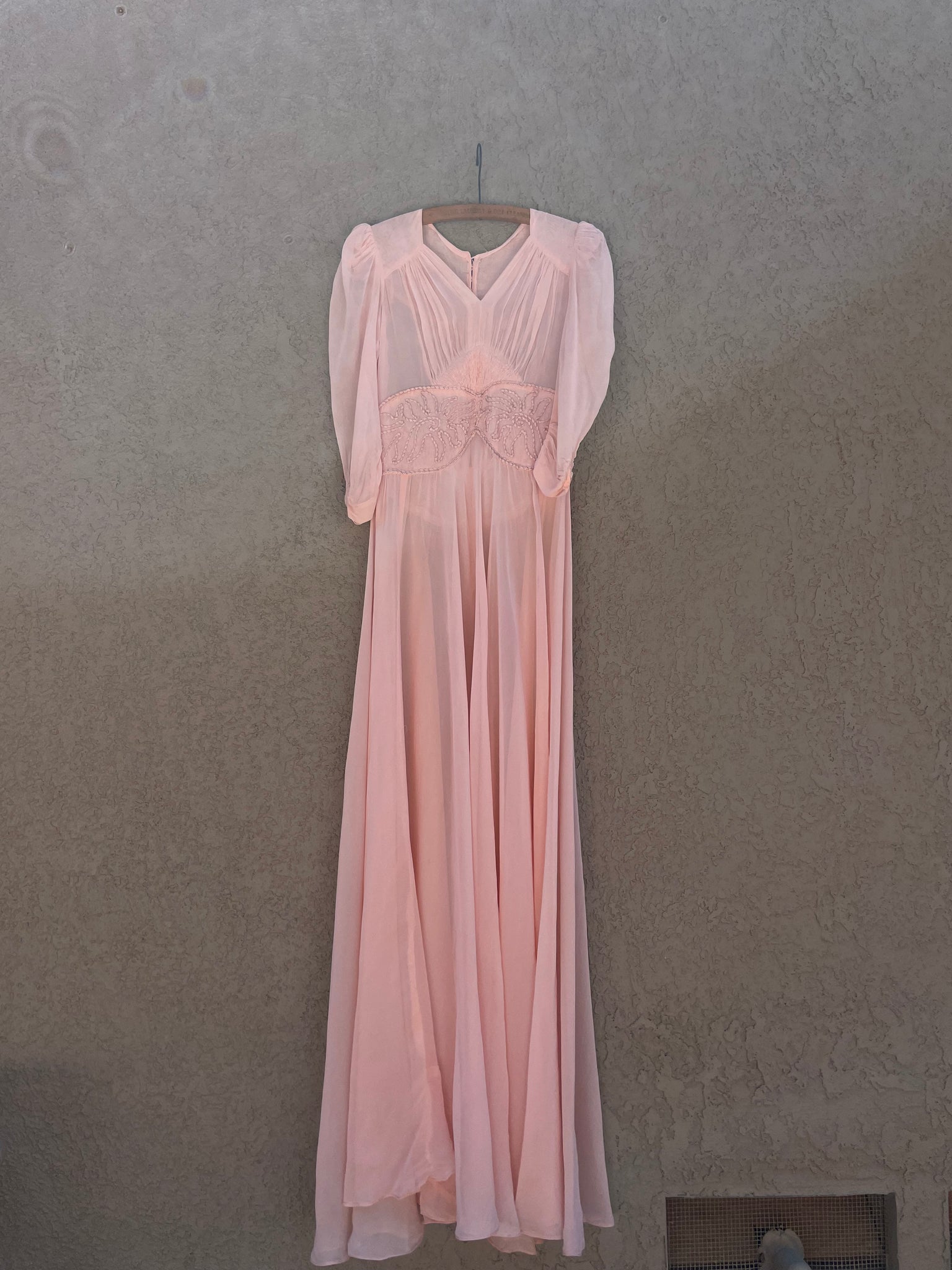 1940s Pale Pink Smocked Dress