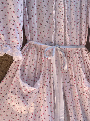 1940s Strawberry Print Rayon Peignoir Over Dress