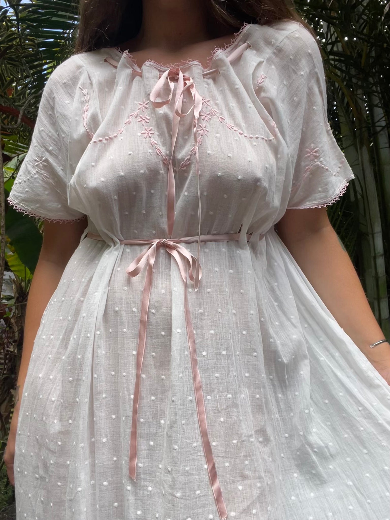 Edwardian Swiss Dot Woven Ribbon Cotton Chemise Dress