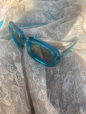 1960s Clear Aqua Blue Squared Off Sunnglasses
