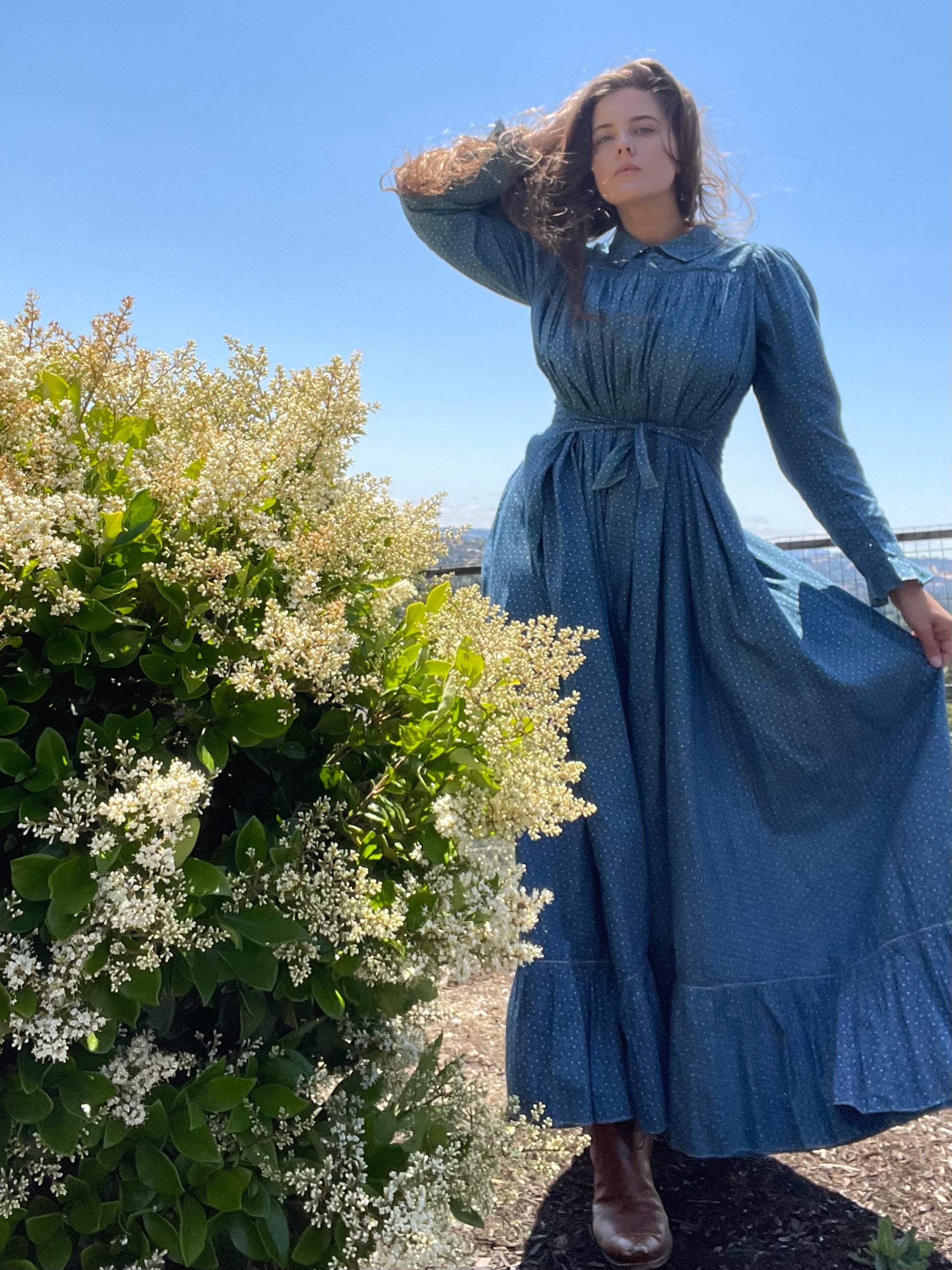 blue calico dress Agnes dress in Blue Calico Crepe Field Day