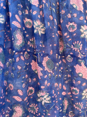 Rare Adini Block Print Cotton Gauze Flutter Sleeve Tie Waist Dress