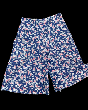 1930s/1940s Sportswear Nautical Print Cotton Side Button Split Skirt/ Culottes