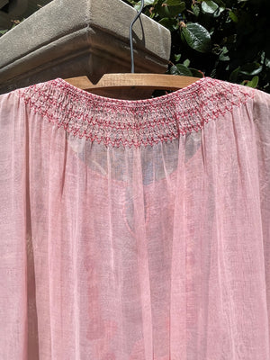 Antique Hungarian Peachy-Pink Embroidered Hand Smocked Tunic -Dress