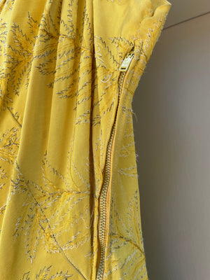 1940s Marigold Lamé Embroidered Leaf Gown