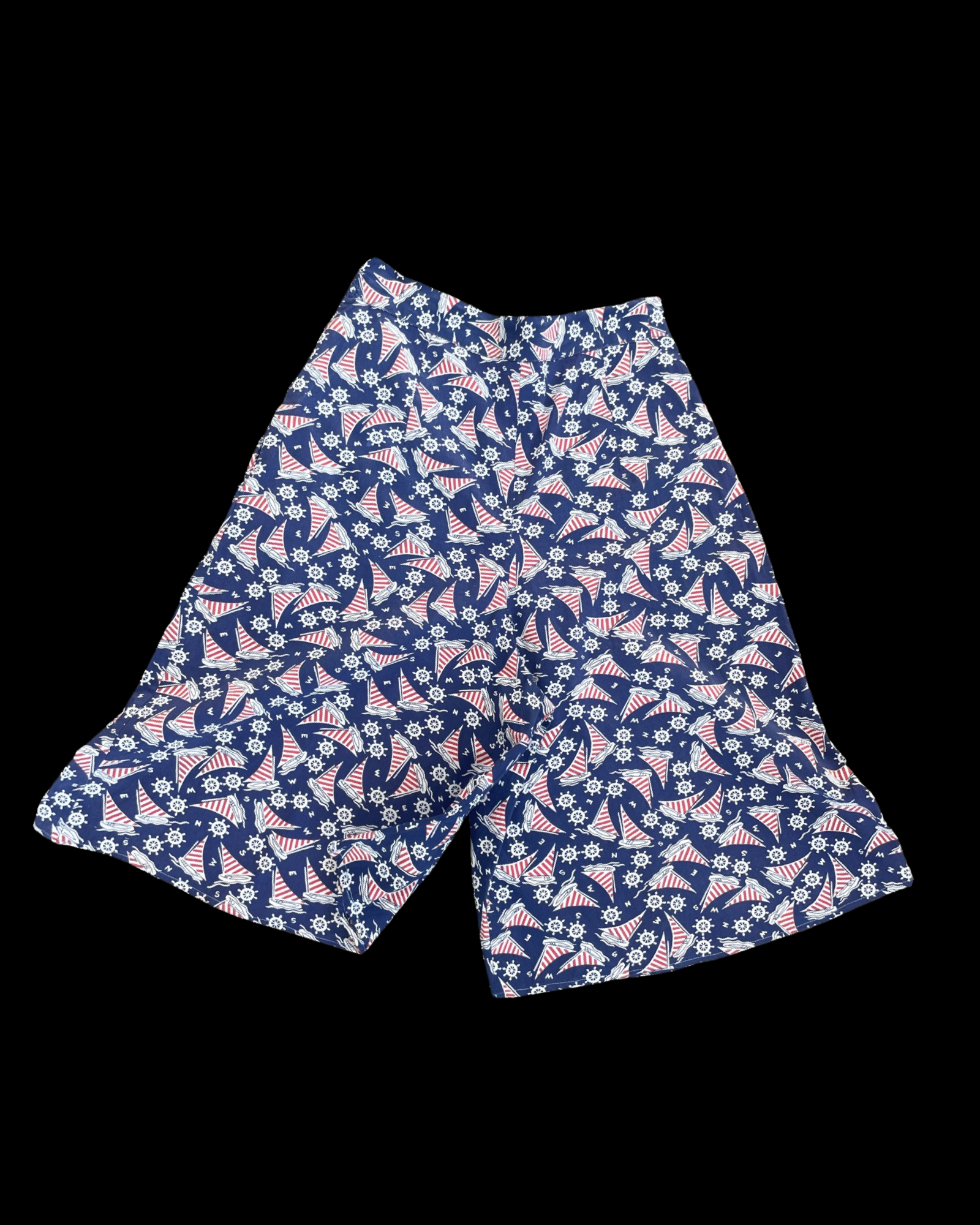1930s/1940s Sportswear Nautical Print Cotton Side Button Split Skirt/ Culottes