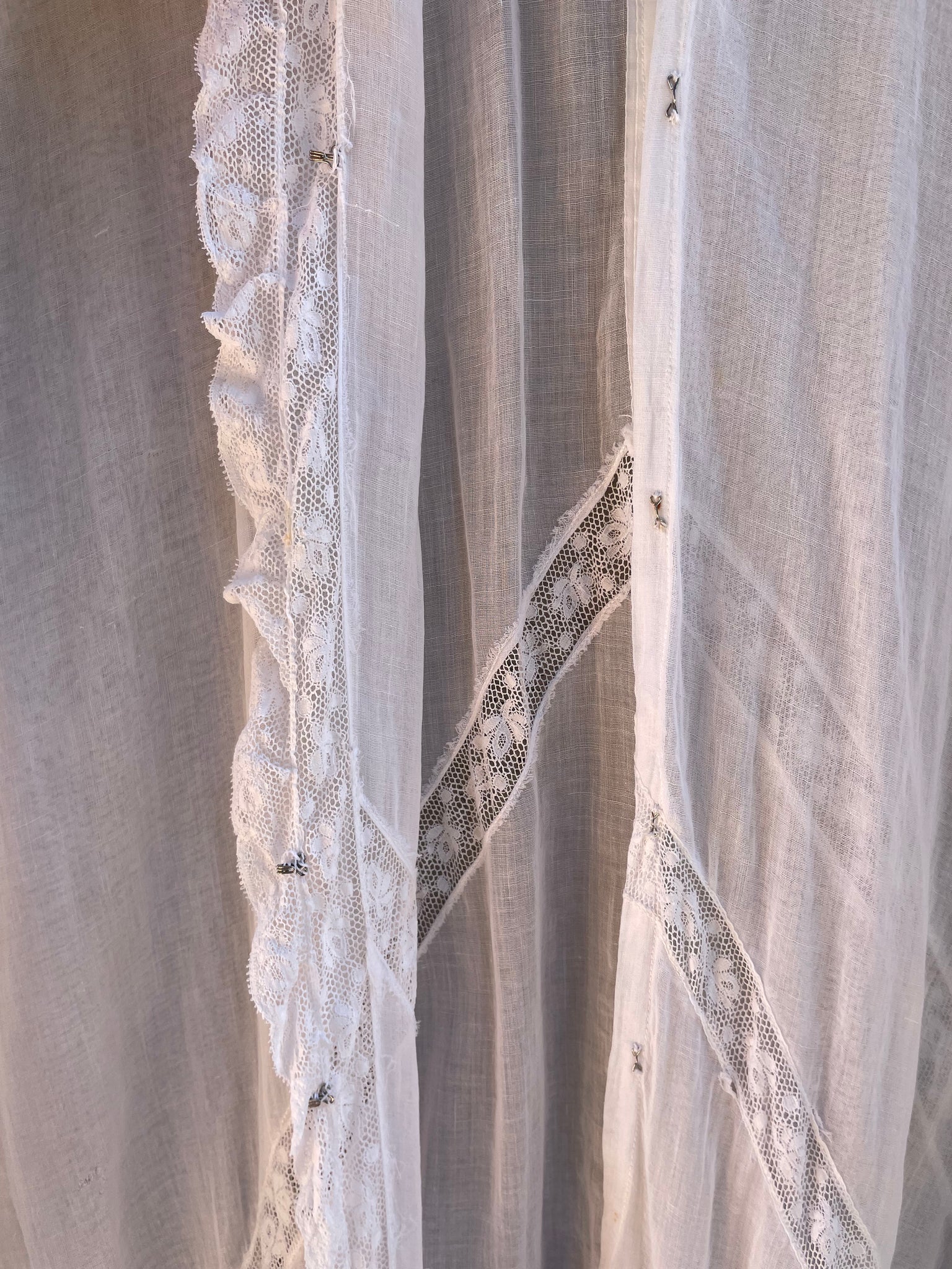 Antique 1910s Cocoon Style Cotton Voile & inset Lace Dressing Gown/ Peignoir