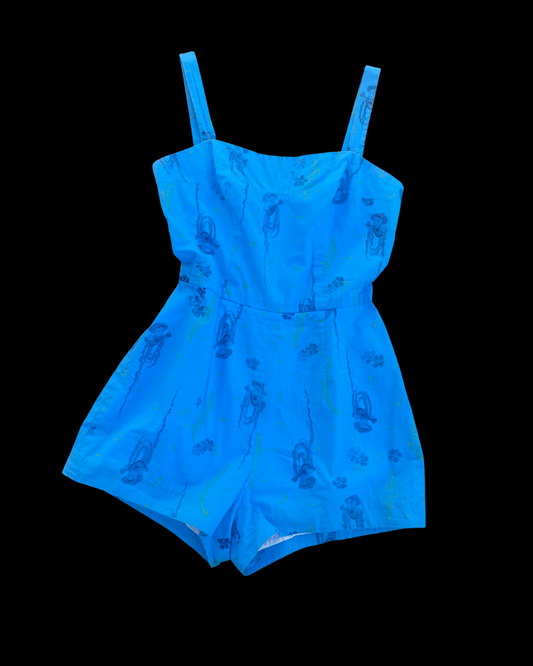 1950s Musical Theme Novelty Print Cotton Playsuit