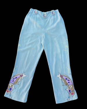 RARE 1940s-1950s Side Zip Slate Blue Western Butterfly Chain Stitched/ Rhinestone Pants