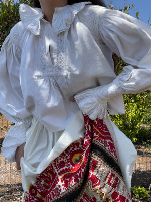 1930s Romanian Hemp/Linen Hand Smocked Blouse