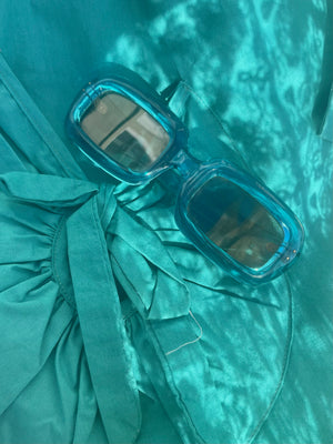 1960s Clear Aqua Blue Squared Off Sunnglasses