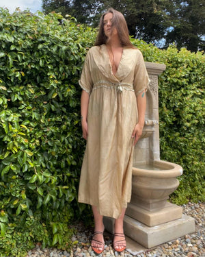 1920s Ecru Pongee Silk Shawl Collar Wrap Dressing Gown