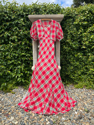 Springtime Watermelon Print 1930s Two Piece Bias Cut Cotton Dress