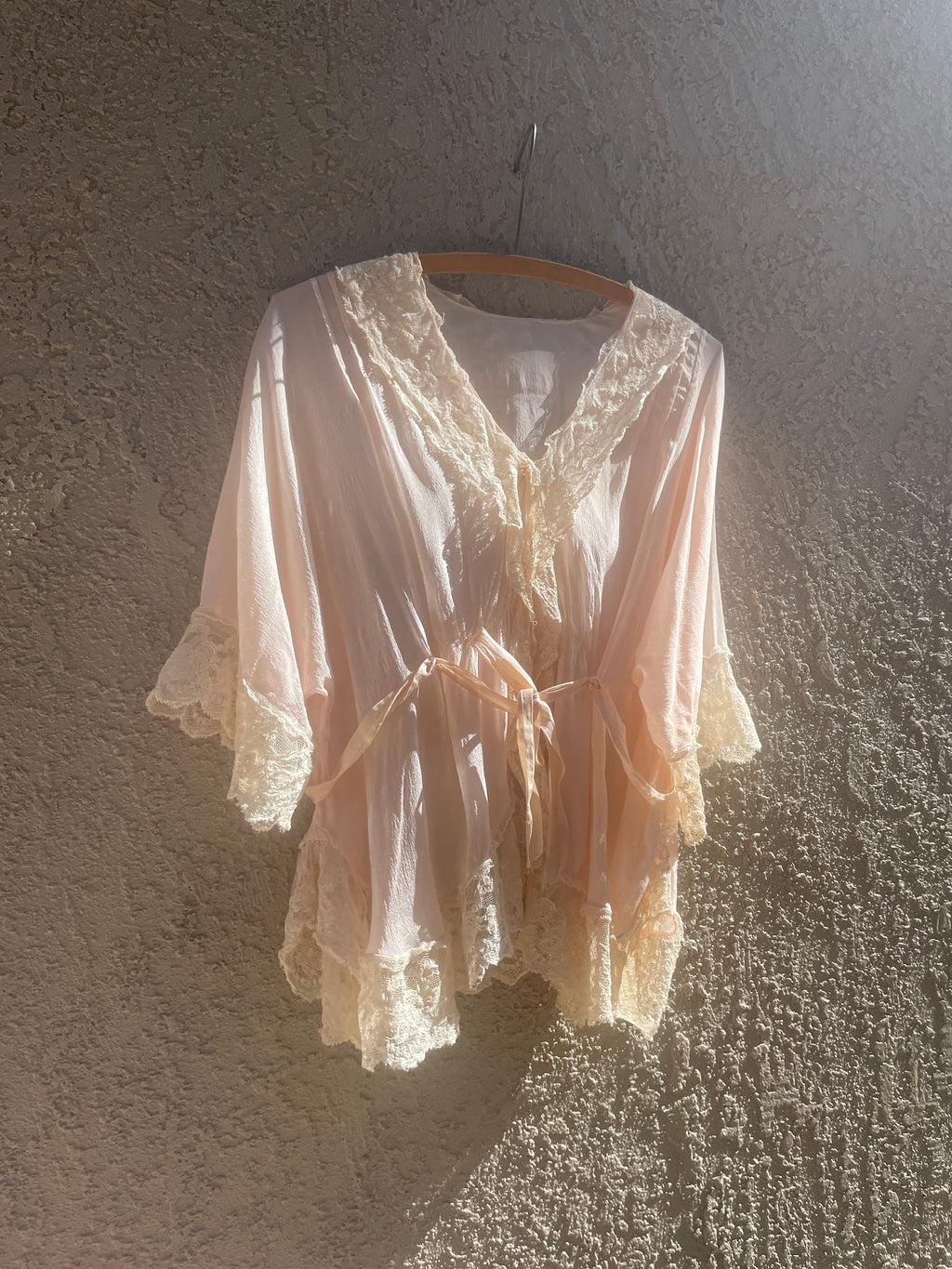 Edwardian Ballet Pink Crepe Chiffon Lace Trim Bed Jacket