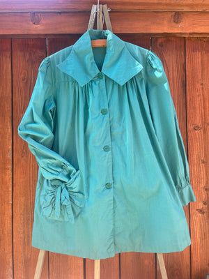 1930s Puff Sleeve Exaggerated Collar Jade Green Cotton Smock
