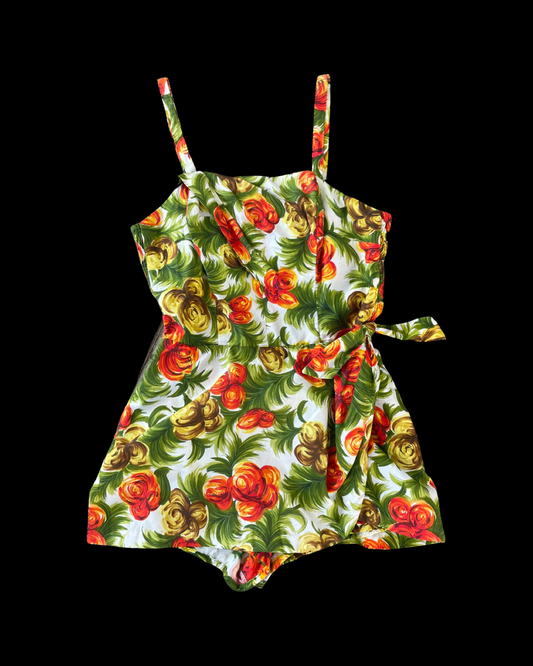 1950s Hawaiian Floral Print Cotton Sarong Style Playsuit