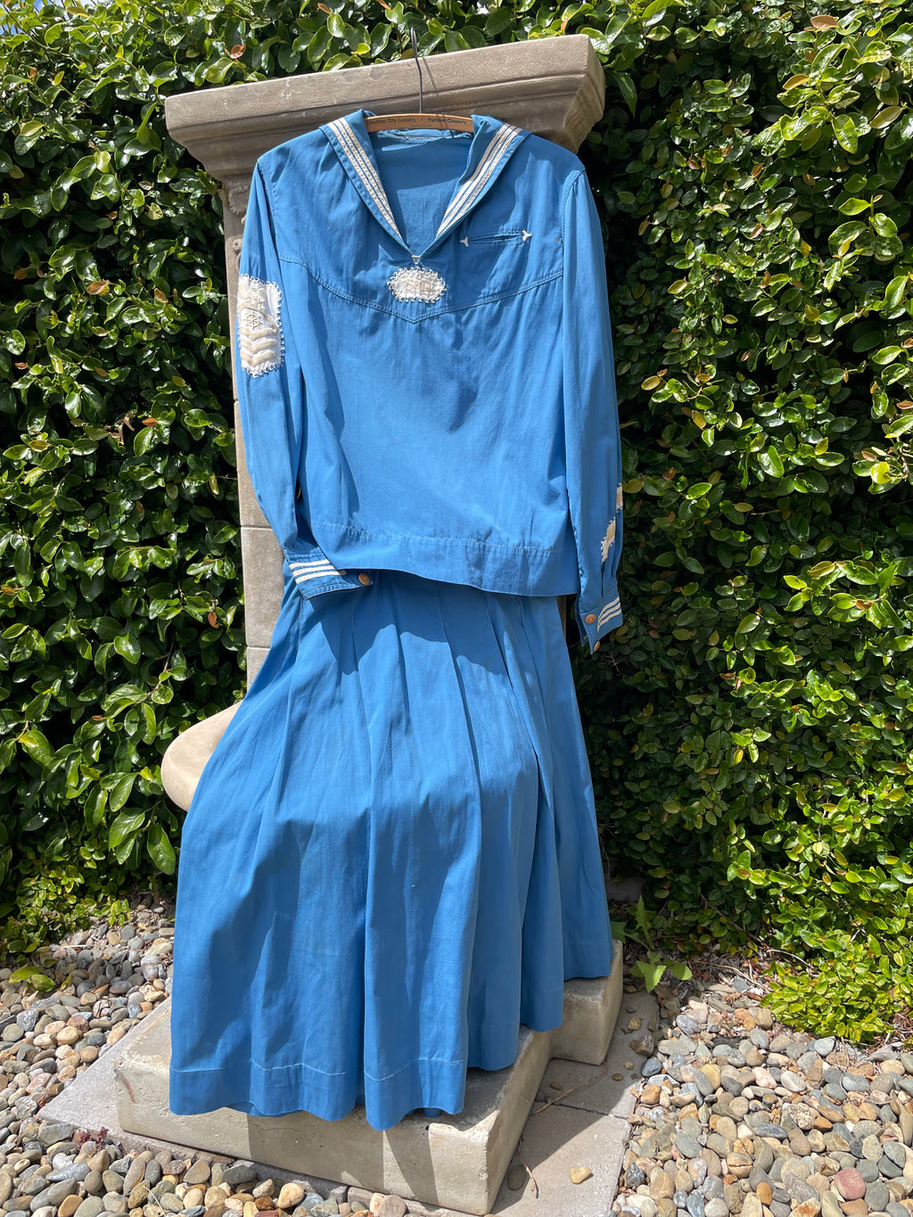 1930s Cornflower Blue Sailor Middy Two Piece Sportswear Ensemble