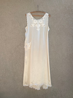 1920s Silk Floral Appliqué Slip Dress