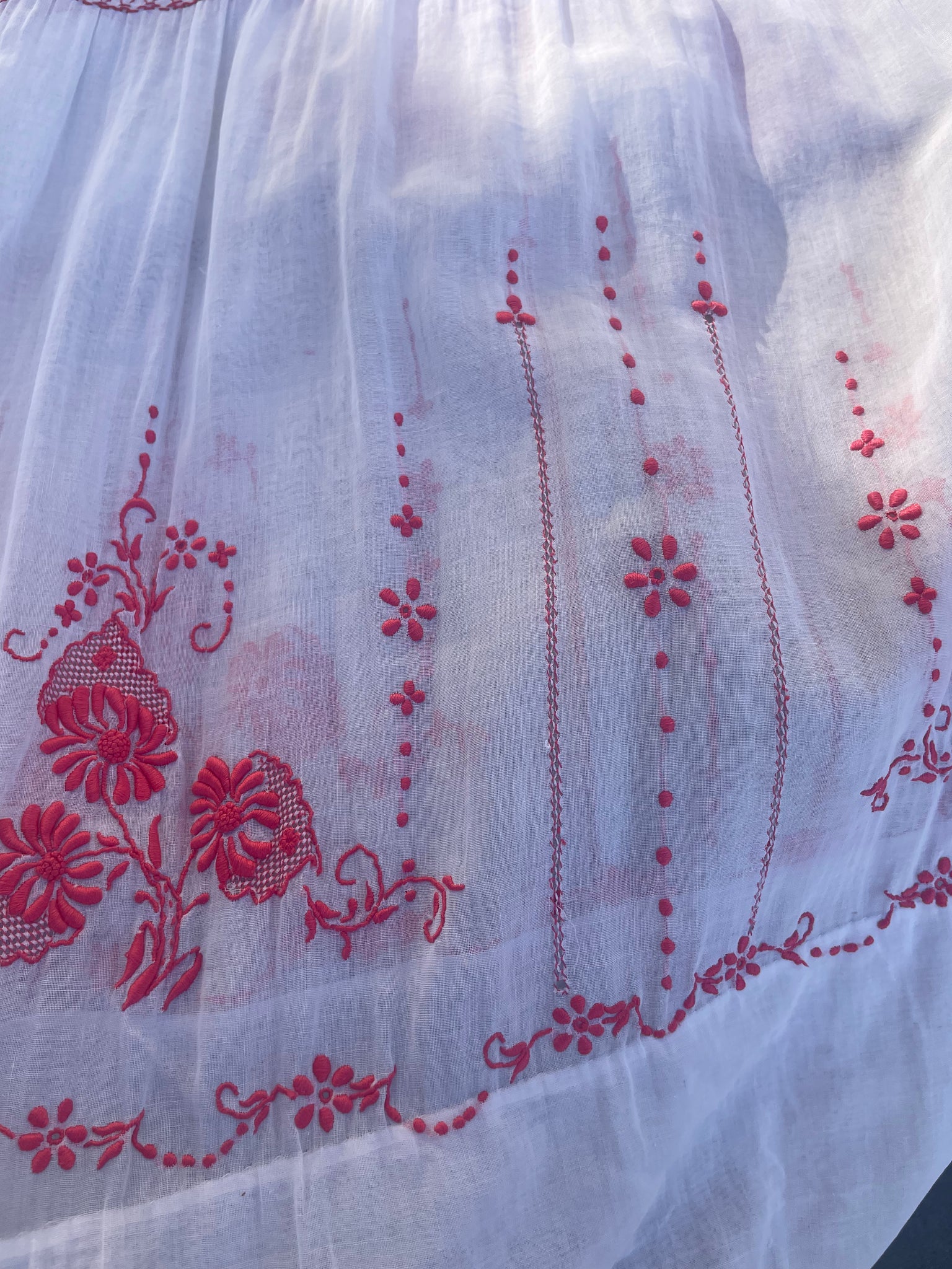 1920s Hand Smocked Embroidered Hungarian Tie Neck Peasant Dress