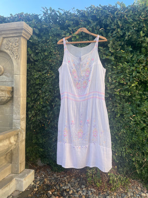 1920s Pastel Embroidered Hungarian Hand Smocked Sun Dress