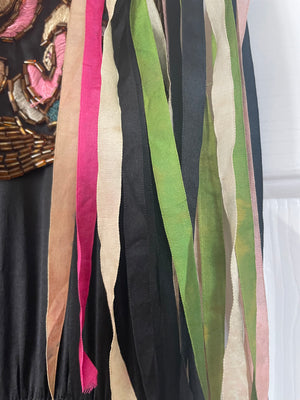 RARE 1920s Art Nouveau Hand Beaded Rainbow Silk Ribbon Sleeved Dress