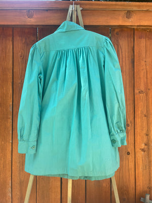 1930s Puff Sleeve Exaggerated Collar Jade Green Cotton Smock