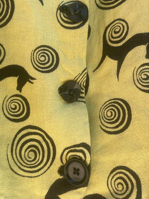 1930s Chartreuse Novelty Horse Print Linen Button Front Blouse