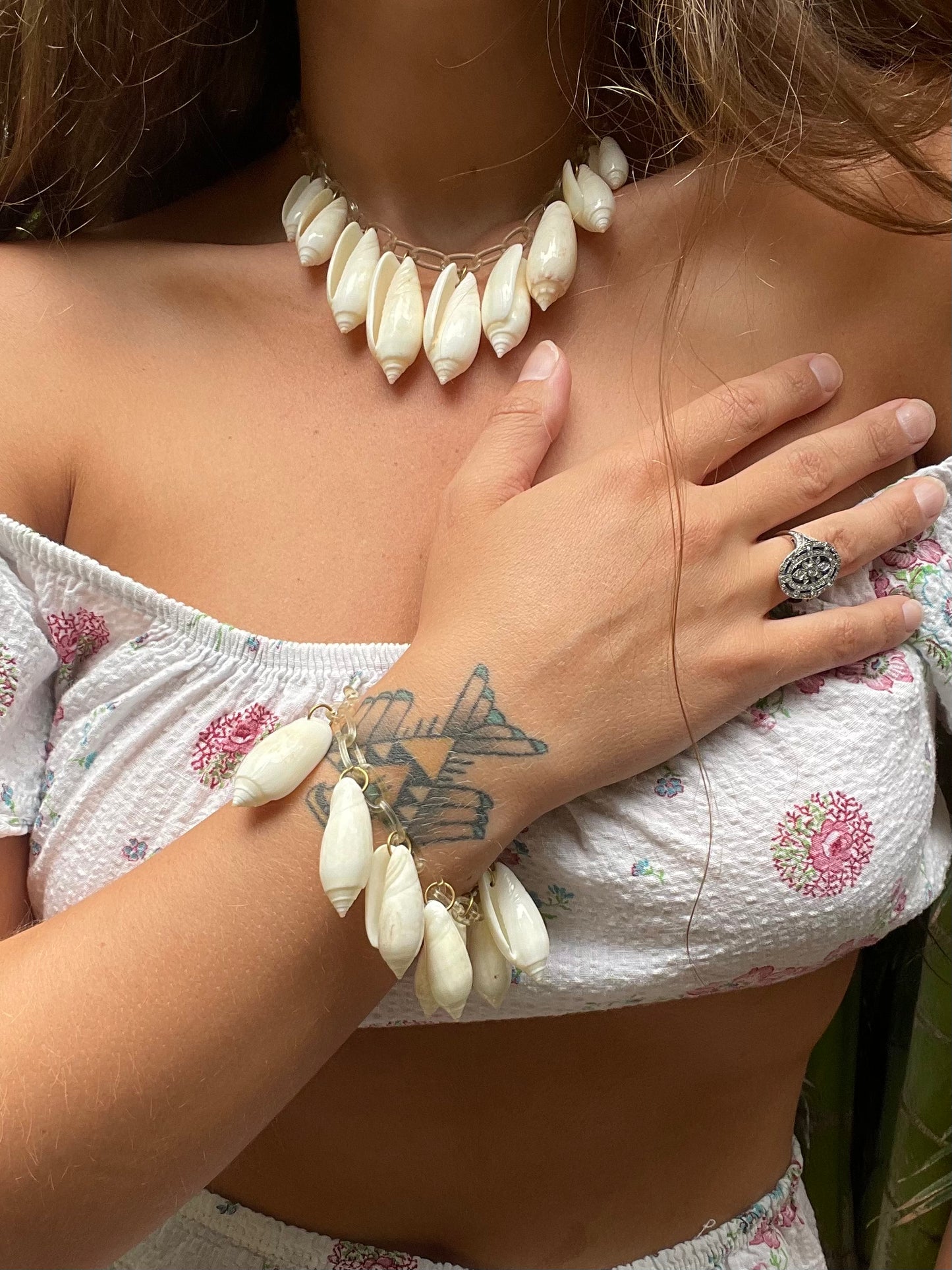 1930s Celluloid Chain Sea Shell Necklace/ Bracelet Set