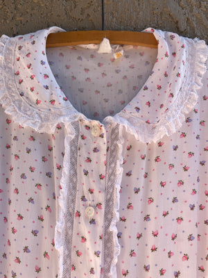 1940s Strawberry Print Rayon Peignoir Over Dress