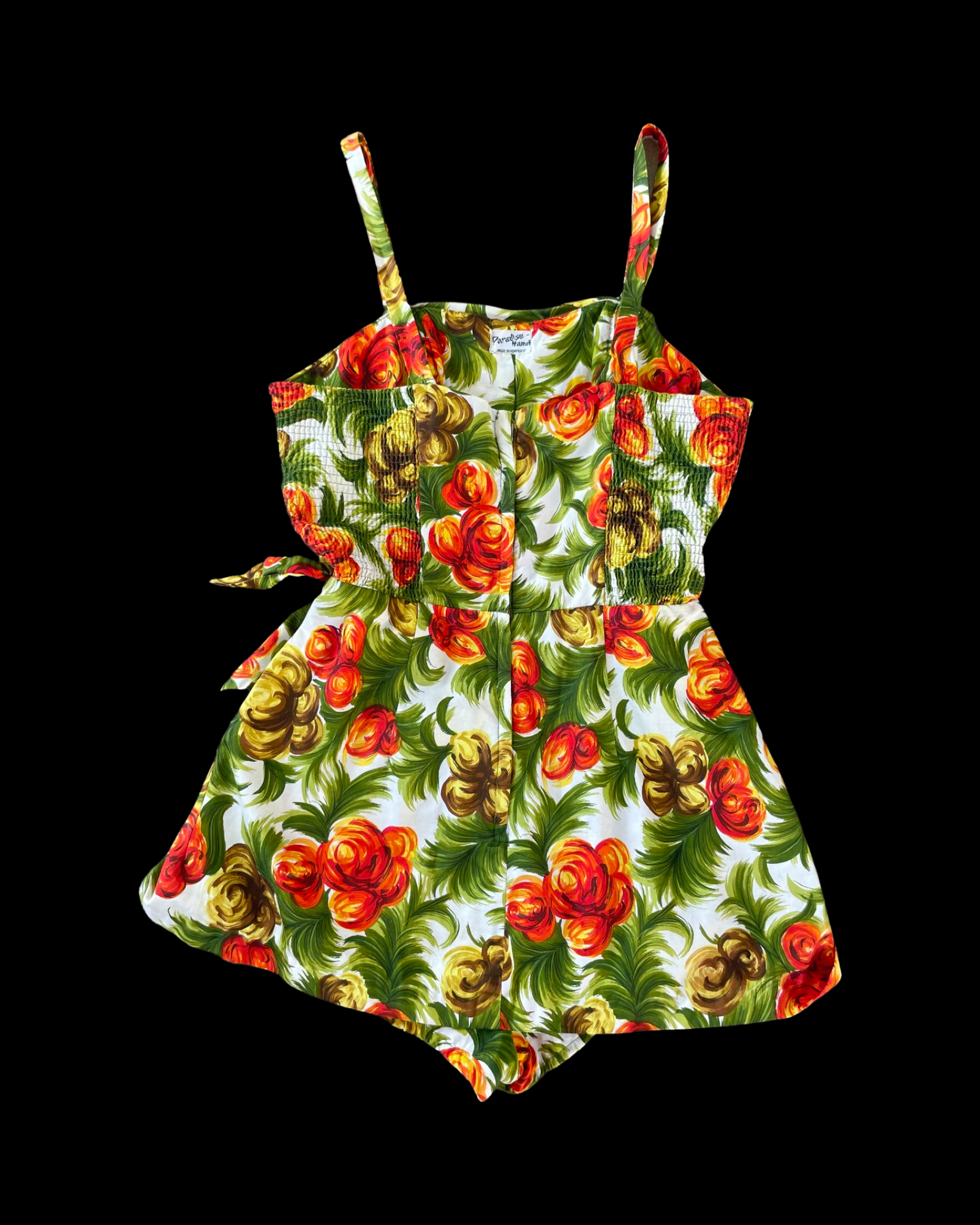 1950s Hawaiian Floral Print Cotton Sarong Style Playsuit