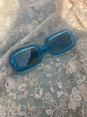 1960s Clear Aqua Blue Squared Off Sunnglasses