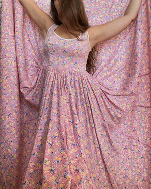 1930s Pepto-Pink Handmade Floral Feedsack Maxi Dress