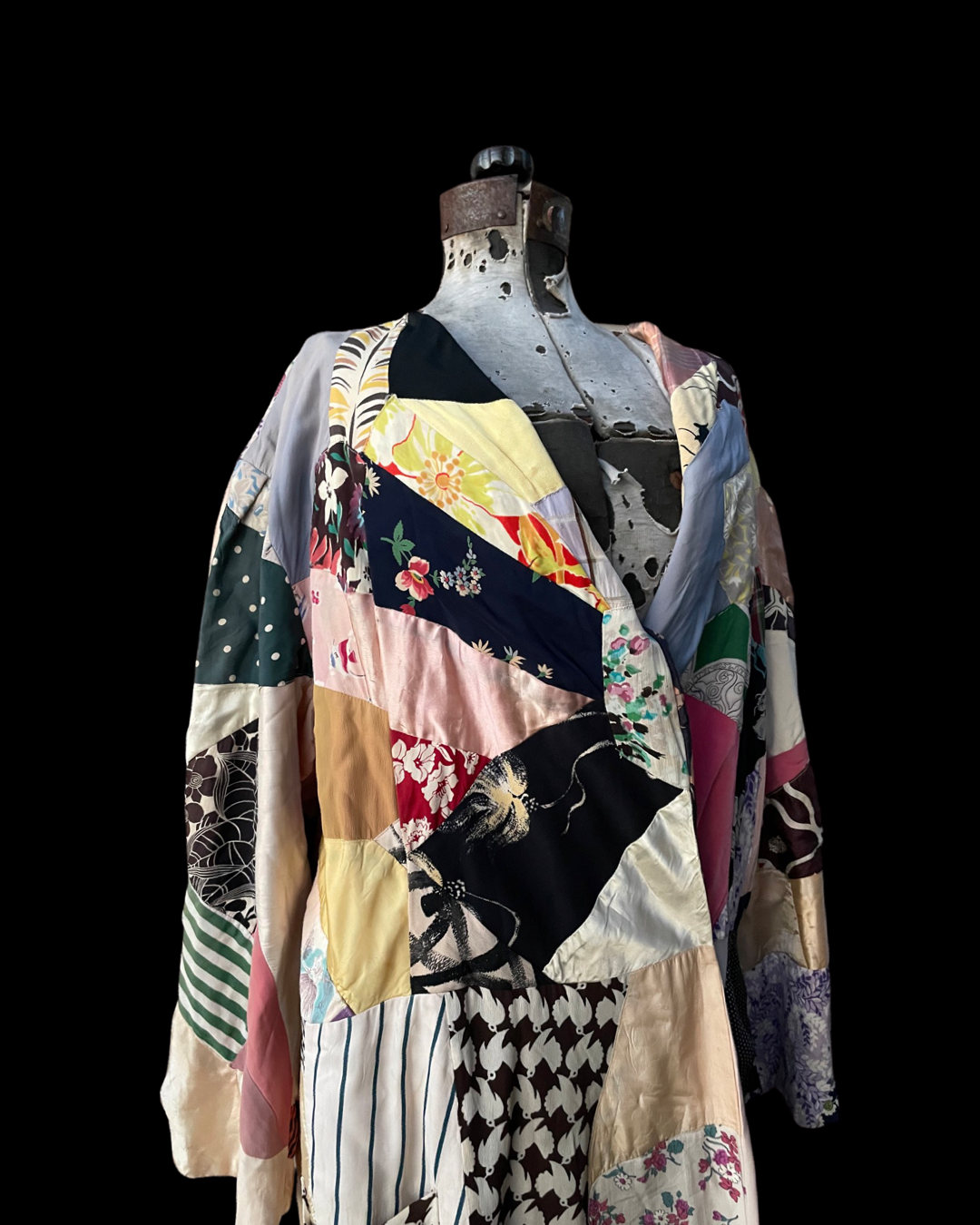 Late 1920s Handmade Silk Deco Crazy Quilt Dressing Gown