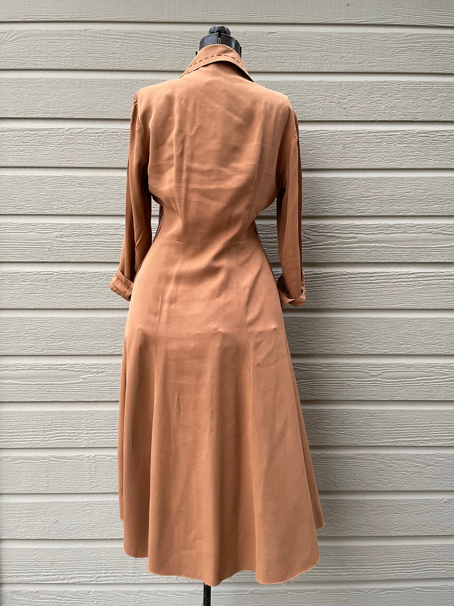 1940s Peach Western Gabardine Shirtdress