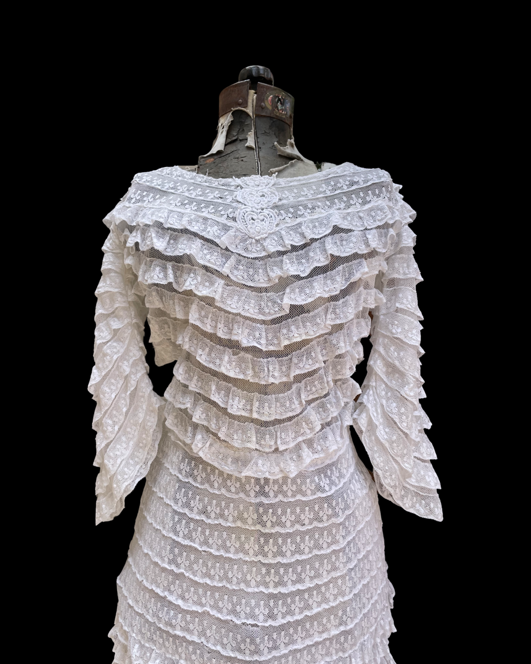 Rare Edwardian Tiered Lace Mesh Gown