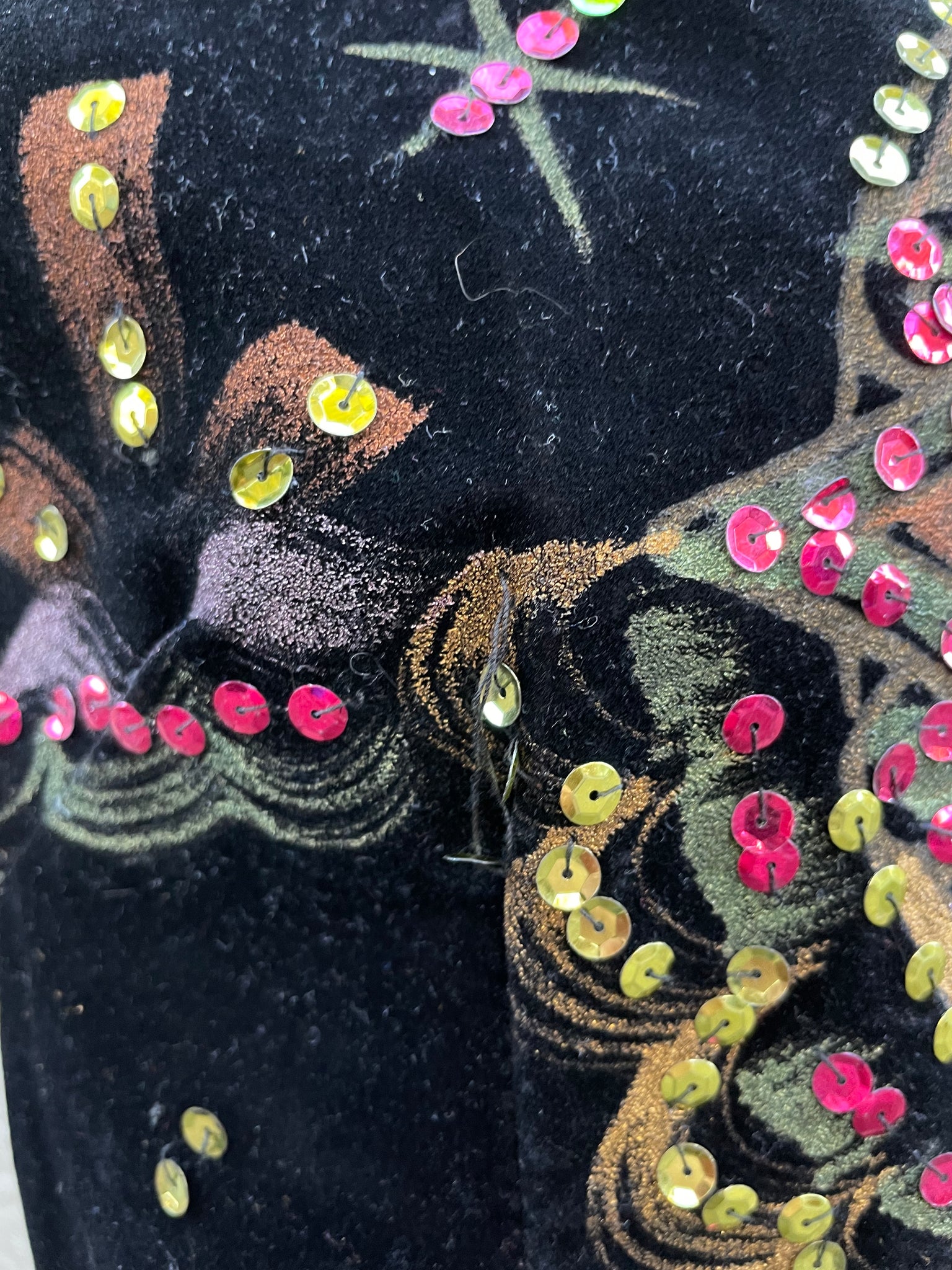 1950s Mexican Hand Painted Velvet Sequin Two Piece