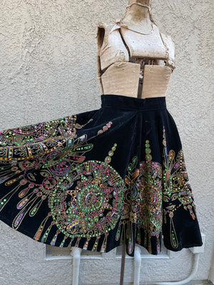 1950s Mexican Hand Painted Velvet Sequin Two Piece