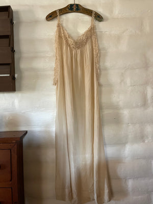 Antique Edwardian Ecru Lace Silk Slip Dress